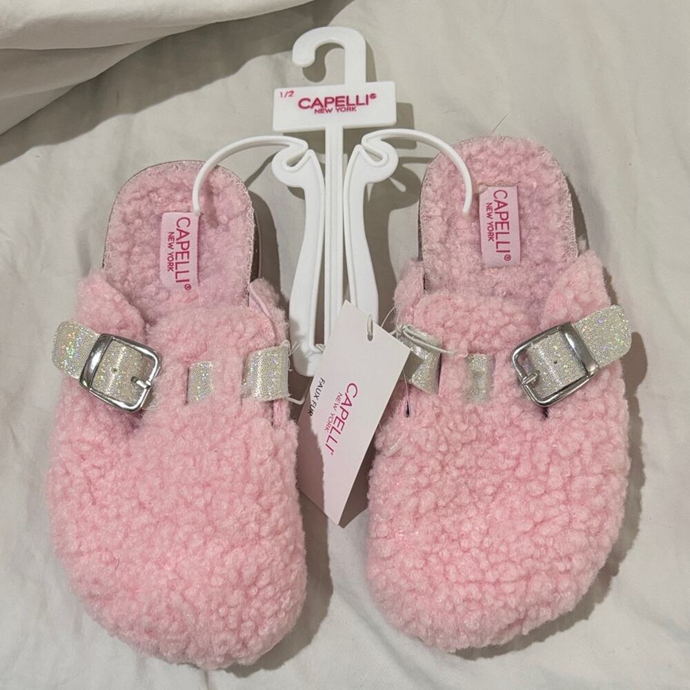 Capelli of New York 1/2 Pink Fuzzy Slip on with Silver Accents Birkenstock nwt